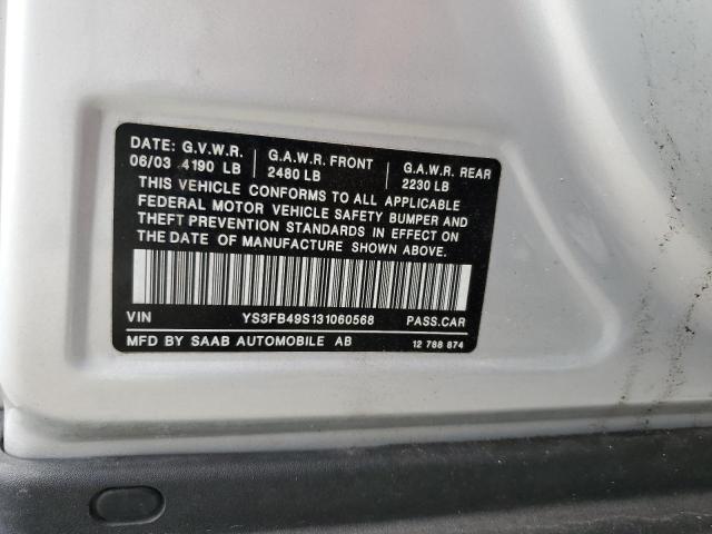 Photo 10 from auction – 2003 SAAB 9-3 with VIN YS3FB49S131060568