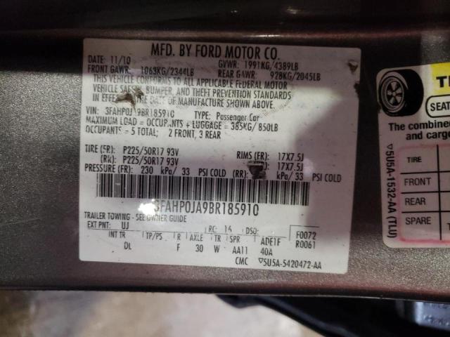 Photo 10 from auction – 2011 FORD FUSION SEL with VIN 3FAHP0JA9BR185910