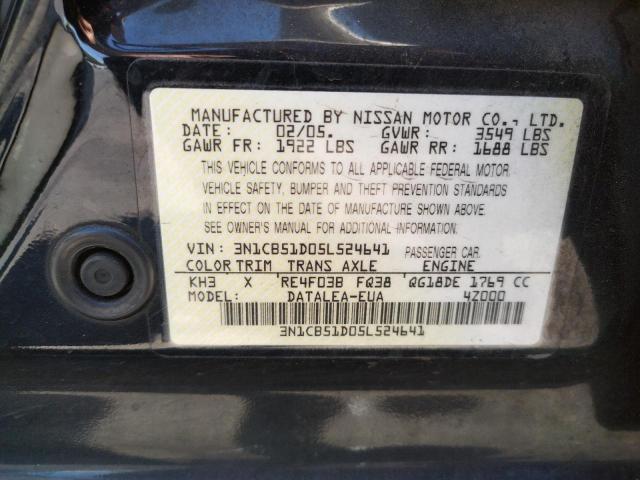 Photo 10 from auction – 2005 NISSAN SENTRA 1.8 with VIN 3N1CB51D05L524641