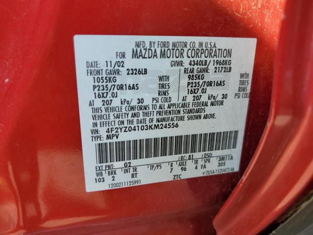 Photo 10 from auction – 2003 MAZDA TRIBUTE LX with VIN 4F2YZ04103KM24556