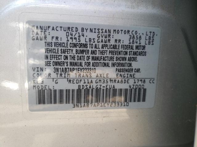 Photo 10 from auction – 2014 NISSAN SENTRA S with VIN 3N1AB7AP1EY233310