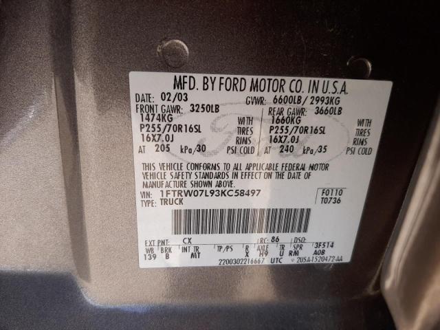 Photo 10 from auction – 2003 FORD F150 SUPER with VIN 1FTRW07L93KC58497