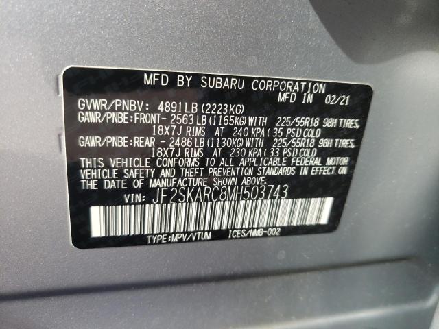 Photo 10 from auction – 2021 SUBARU FORESTER S with VIN JF2SKARC8MH503743
