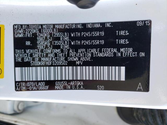Photo 10 from auction – 2015 TOYOTA HIGHLANDER with VIN 5TDDKRFH0FS209502