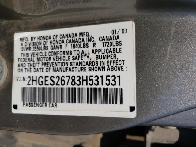 Photo 10 from auction – 2003 HONDA CIVIC EX with VIN 2HGES26783H531531
