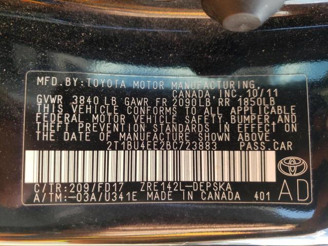 Photo 10 from auction – 2011 TOYOTA COROLLA BA with VIN 2T1BU4EE2BC723883