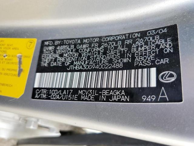 Photo 10 from auction – 2004 LEXUS ES 330 with VIN JTHBA30G940022488