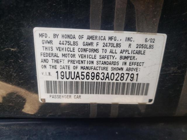 Photo 10 from auction – 2003 ACURA 3.2TL TYPE with VIN 19UUA56963A028791