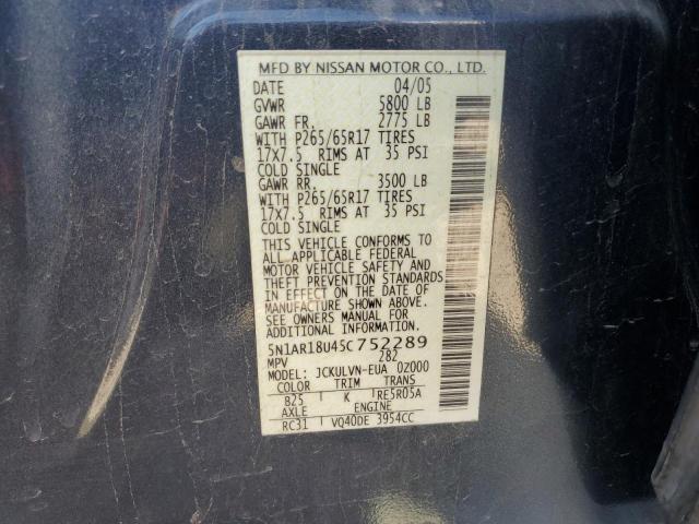 Photo 10 from auction – 2005 NISSAN PATHFINDER with VIN 5N1AR18U45C752289