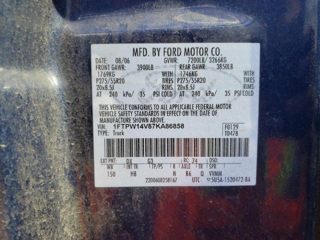Photo 10 from auction – 2007 FORD F150 SUPER with VIN 1FTPW14V87KA86858