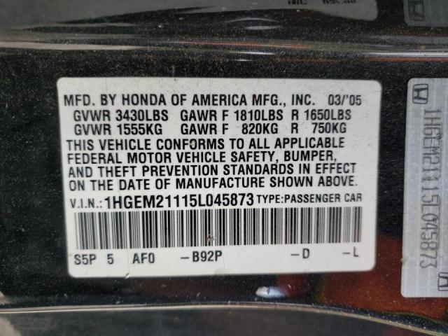 Photo 10 from auction – 2005 HONDA CIVIC with VIN 1HGEM21115L045873