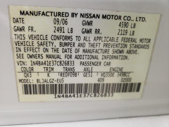 Photo 10 from auction – 2007 NISSAN MAXIMA SE with VIN 1N4BA41E37C826833