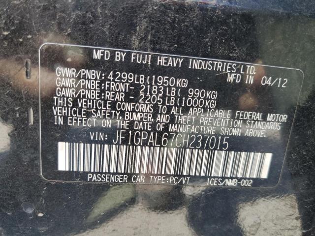 Photo 10 from auction – 2012 SUBARU IMPREZA SP with VIN JF1GPAL67CH237015