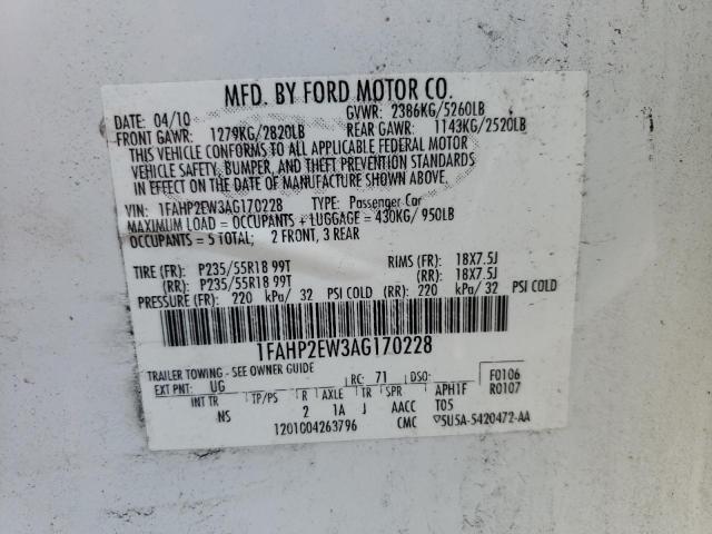 Photo 10 from auction – 2010 FORD TAURUS SEL with VIN 1FAHP2EW3AG170228