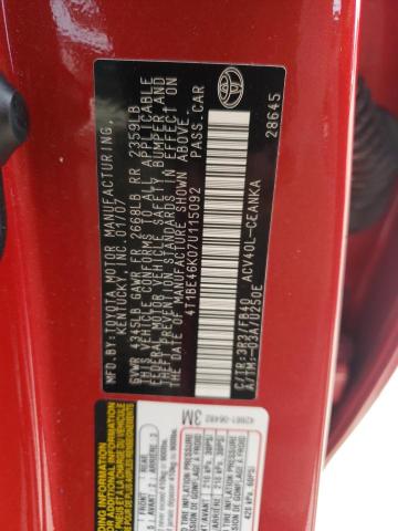 Photo 10 from auction – 2007 TOYOTA CAMRY CE with VIN 4T1BE46K07U115092