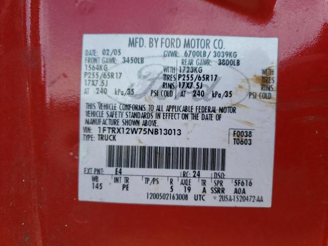 Photo 10 from auction – 2005 FORD F150 with VIN 1FTRX12W75NB13013