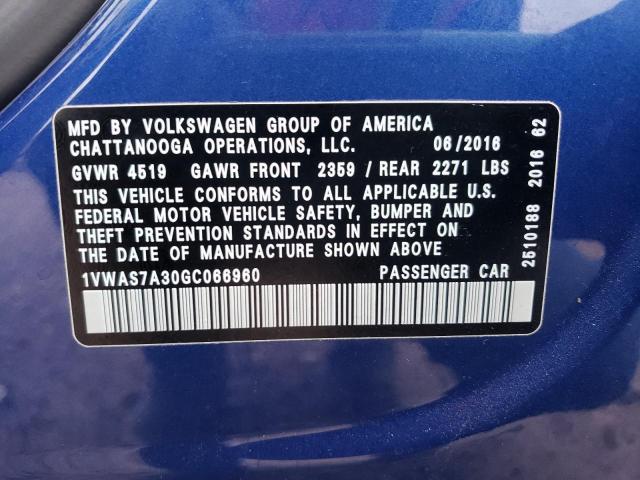 Photo 10 from auction – 2016 VOLKSWAGEN PASSAT S with VIN 1VWAS7A30GC066960