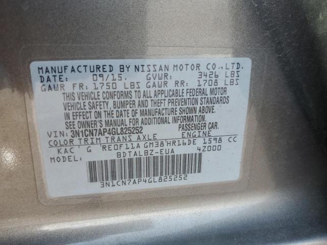 Photo 10 from auction – 2016 NISSAN VERSA S with VIN 3N1CN7AP4GL825252