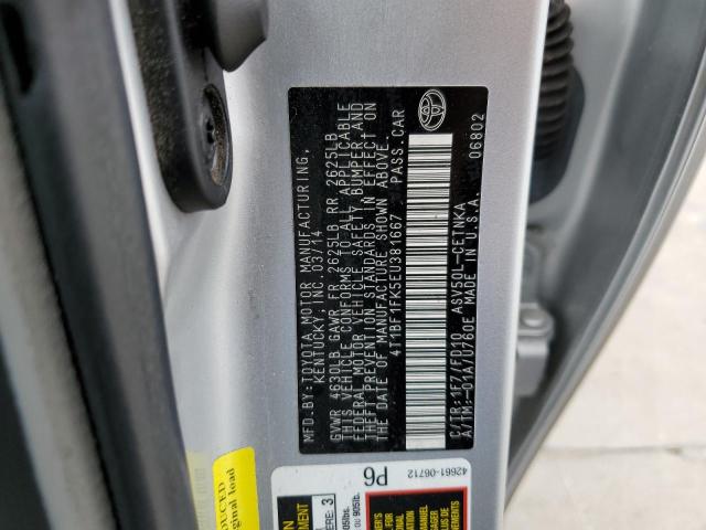 Photo 10 from auction – 2014 TOYOTA CAMRY L with VIN 4T1BF1FK5EU381667