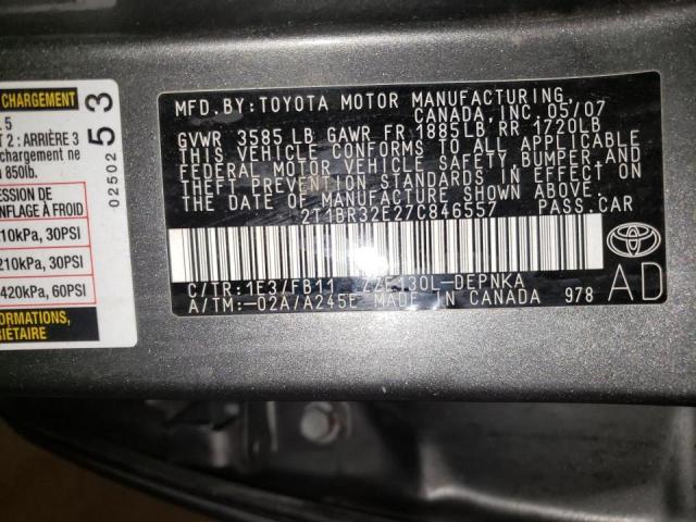Photo 10 from auction – 2007 TOYOTA COROLLA CE with VIN 2T1BR32E27C846557