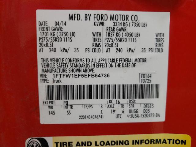 Photo 10 from auction – 2014 FORD F150 SUPER with VIN 1FTFW1EF5EFB54736