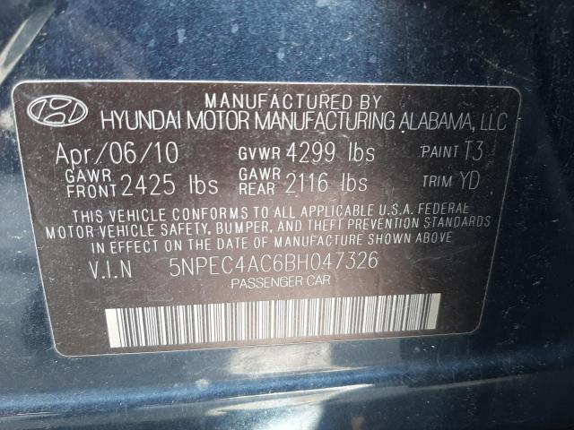 Photo 10 from auction – 2011 HYUNDAI SONATA SE with VIN 5NPEC4AC6BH047326