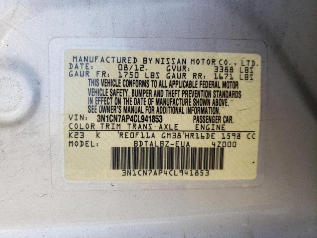 Photo 10 from auction – 2012 NISSAN VERSA S with VIN 3N1CN7AP4CL941853