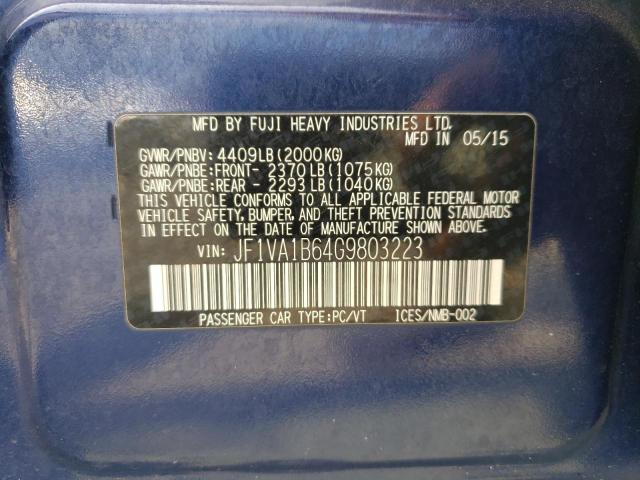 Photo 10 from auction – 2016 SUBARU WRX with VIN JF1VA1B64G9803223