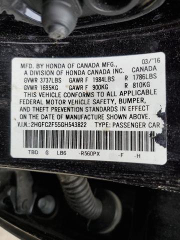 Photo 10 from auction – 2016 HONDA CIVIC LX with VIN 2HGFC2F55GH543822