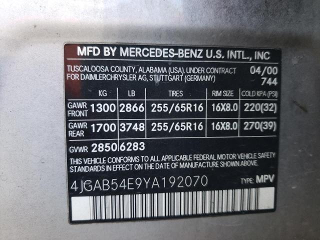 Photo 10 from auction – 2000 MERCEDES-BENZ ML 320 with VIN 4JGAB54E9YA192070