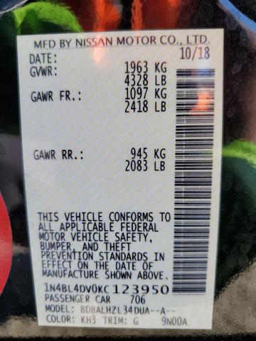 Photo 10 from auction – 2019 NISSAN ALTIMA SV with VIN 1N4BL4DV0KC123950