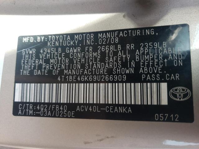 Photo 10 from auction – 2009 TOYOTA CAMRY with VIN 4T1BE46K69U266909