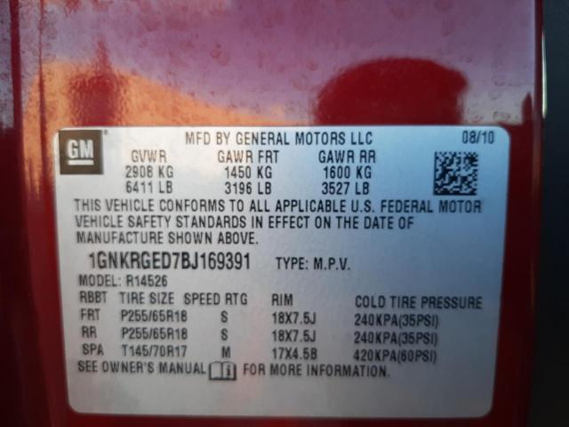 Photo 10 from auction – 2011 CHEVROLET TRAVERSE L with VIN 1GNKRGED7BJ169391