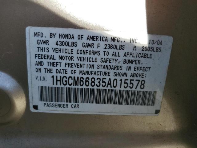 Photo 10 from auction – 2005 HONDA ACCORD EX with VIN 1HGCM66835A015578
