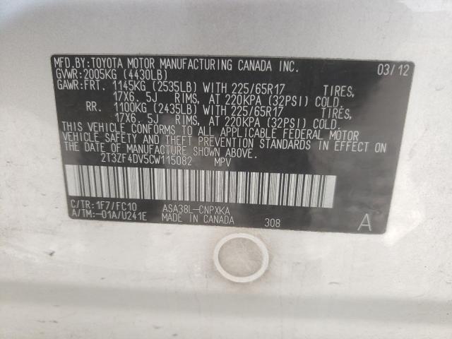 Photo 10 from auction – 2012 TOYOTA RAV4 with VIN 2T3ZF4DV5CW115082