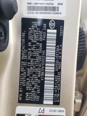 Photo 10 from auction – 2012 TOYOTA CAMRY SE with VIN 4T1BK1FK1CU522145