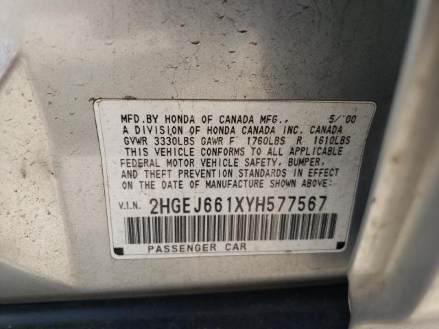 Photo 10 from auction – 2000 HONDA CIVIC BASE with VIN 2HGEJ661XYH577567