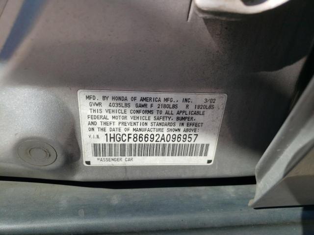 Photo 10 from auction – 2002 HONDA ACCORD VAL with VIN 1HGCF86692A096957