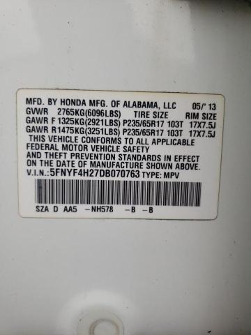 Photo 10 from auction – 2013 HONDA PILOT LX with VIN 5FNYF4H27DB070763