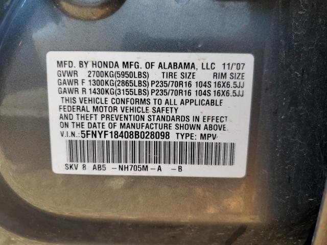 Photo 10 from auction – 2008 HONDA PILOT EX with VIN 5FNYF18408B028098