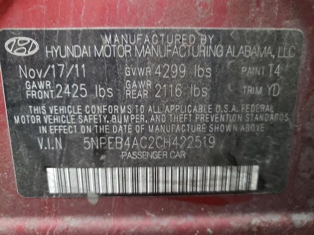 Photo 10 from auction – 2012 HYUNDAI SONATA GLS with VIN 5NPEB4AC2CH422519