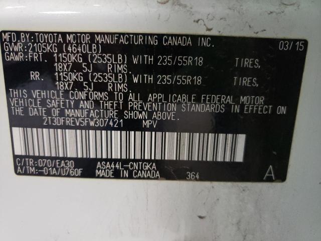 Photo 10 from auction – 2015 TOYOTA RAV4 LIMIT with VIN 2T3DFREV5FW307421