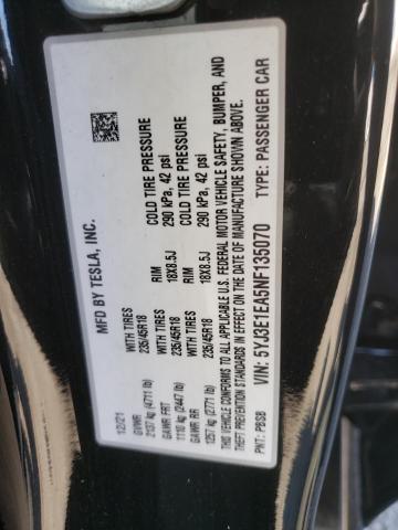 Photo 10 from auction – 2022 TESLA MODEL 3 with VIN 5YJ3E1EA5NF135070