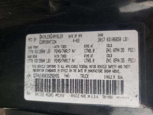 Photo 10 from auction – 2003 DODGE RAM 1500 S with VIN 1D7HU18D63S292093