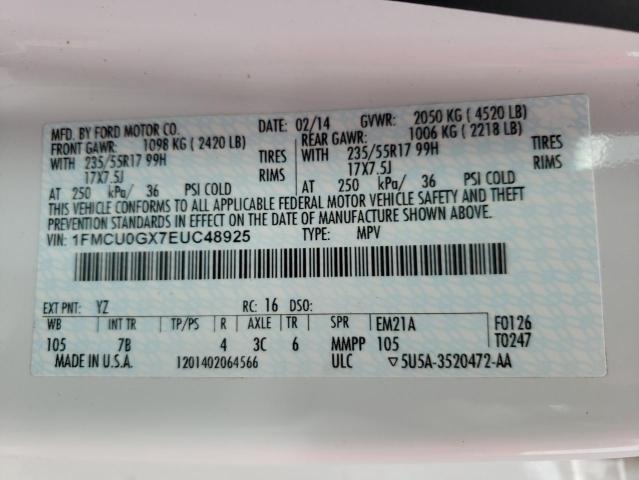 Photo 10 from auction – 2014 FORD ESCAPE SE with VIN 1FMCU0GX7EUC48925