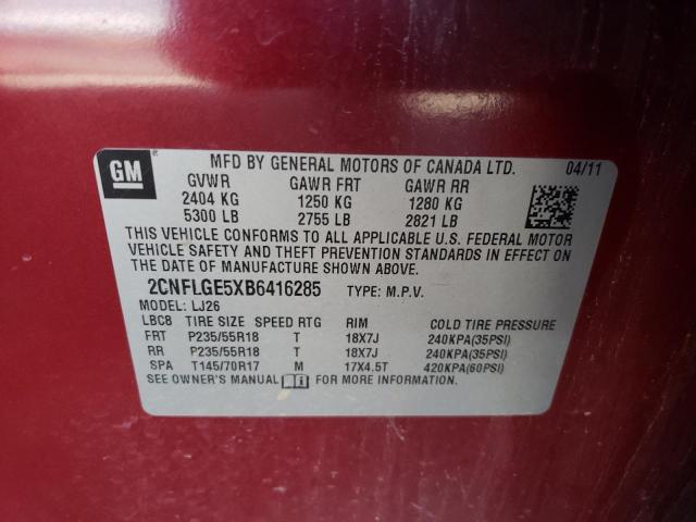 Photo 10 from auction – 2011 CHEVROLET EQUINOX LT with VIN 2CNFLGE5XB6416285