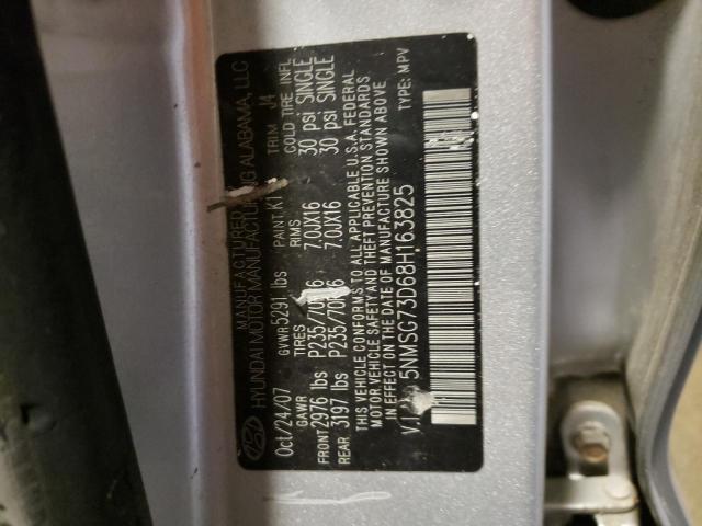 Photo 10 from auction – 2008 HYUNDAI SANTA FE with VIN 5NMSG73D68H163825