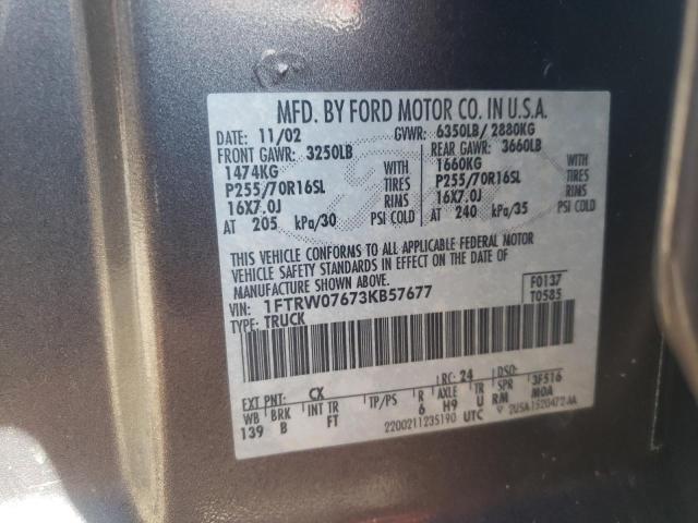 Photo 10 from auction – 2003 FORD F150 SUPER with VIN 1FTRW07673KB57677
