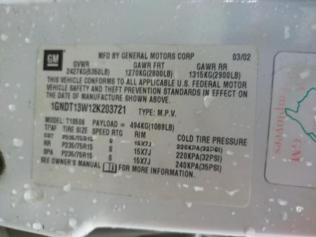 Photo 10 from auction – 2002 CHEVROLET BLAZER with VIN 1GNDT13W12K203721