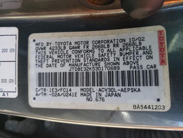 Photo 10 from auction – 2003 TOYOTA CAMRY LE with VIN JTDBE32K530170689